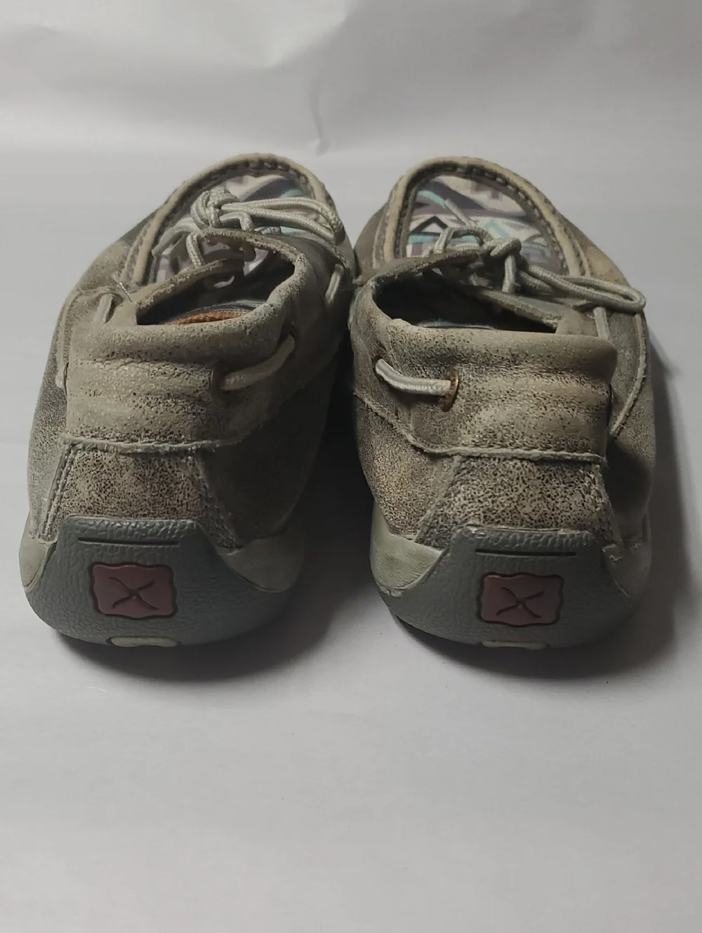 Men's Twisted X Slip-On Boat Shoes in Taupe/Grey with Geometric Pattern Size 9.5